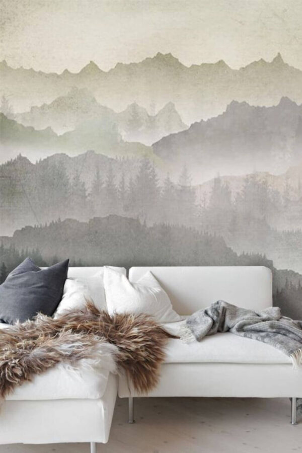 Fototapeten Vögel fliegen über eine Bergkette