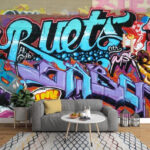 Fototapeten Urbane Graffiti-Kunst in leuchtenden Farben.