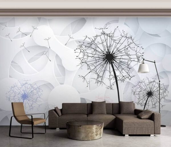 Fototapeten Löwenzahnsamen, die im Wind wehen