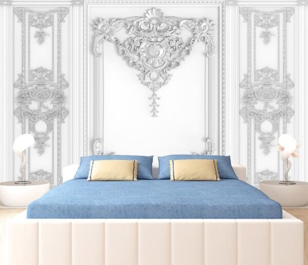 Weiße Wand mit verschnörkelten Motiven Fototapeten Weiße Wand mit verschnörkelten Motiven