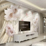 Fototapeten Tapete mit Blumen und Schmetterlingen