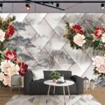 Fototapeten Gruppe von Blumen auf einem weißen Hintergrund