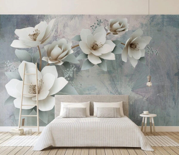 Elegante weiße Blumen auf strukturiertem Hintergrund Fototapeten Elegante weiße Blumen auf strukturiertem Hintergrund