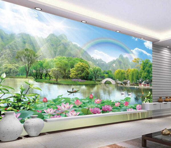 Ruhige Landschaft mit Lotosblumen Fototapeten Ruhige Landschaft mit Lotosblumen