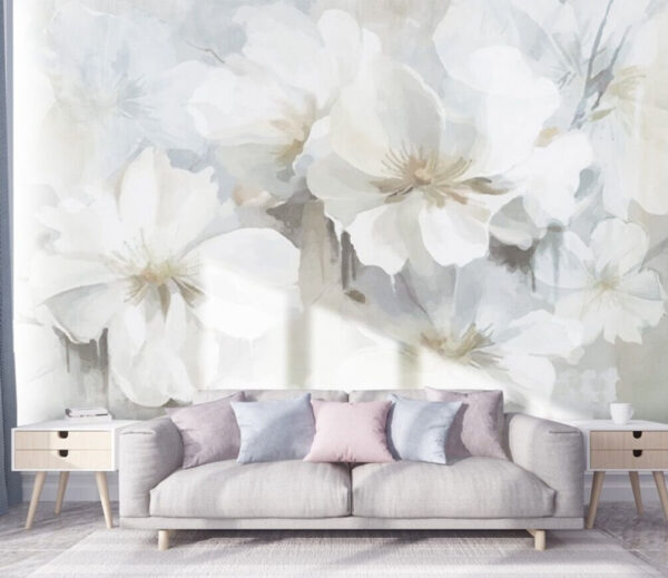 Zarte Blüten auf weicher Leinwand Fototapeten Zarte Blüten auf weicher Leinwand