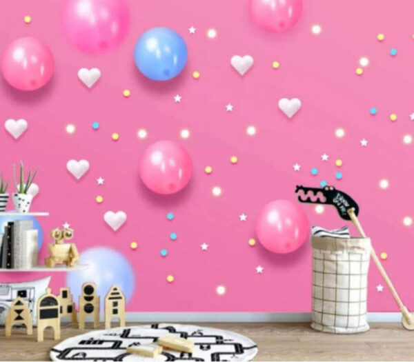 Rosa Hintergrund mit weißen und blauen Luftballons und Sternen Fototapeten Rosa Hintergrund mit weißen und blauen Luftballons und Sternen