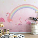 Fototapeten Rosa Flamingo auf einem rosa Hintergrund