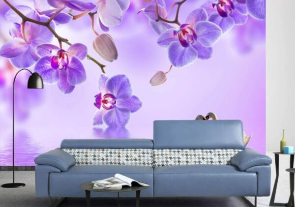 Fototapeten Fototapeten Zwei Schwäne in einem See mit lila Blumen (Artikelnummer: u29140)