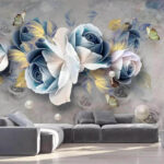 Fototapeten Elegante Blumen mit zarten Schmetterlingen