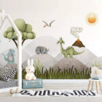 Fototapeten Cartoon-Dinosaurier in einer Landschaft