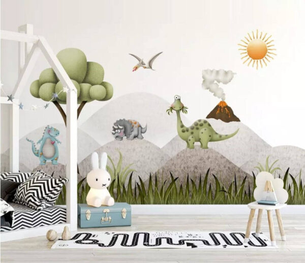 Fototapeten Cartoon-Dinosaurier in einer Landschaft