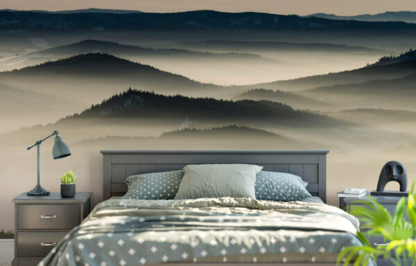 Fototapeten Landschaft mit Bergen und Nebel