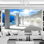 Fototapeten Raum mit Säulen und Fischen und Fischen