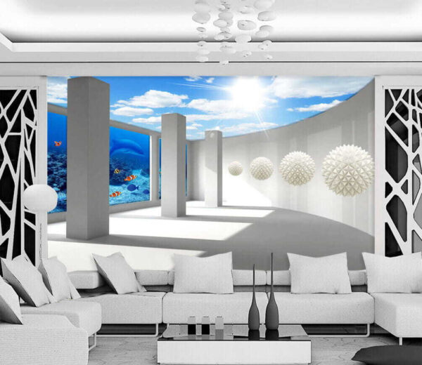 Fototapeten Raum mit Säulen und Fischen und Fischen