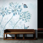 Fototapeten Blaue Blumen und Schmetterlinge in Harmonie