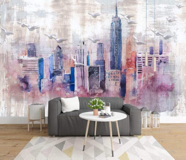 Aquarellmalerei einer Stadt Fototapeten Aquarellmalerei einer Stadt