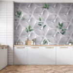 Fototapeten Weiße Wand mit grünen Blättern