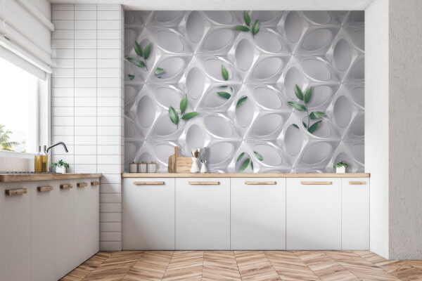 Weiße Wand mit grünen Blättern Fototapeten Weiße Wand mit grünen Blättern