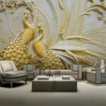 Fototapeten Elegante Pfaue in aufwändigem Relief