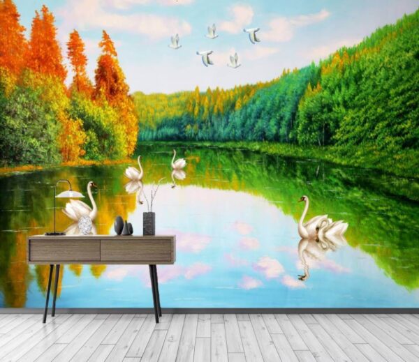 Fototapeten Fototapeten Gemälde von Schwänen auf einem See (Artikelnummer: u45771)