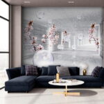 Fototapeten Weißes Zimmer mit Blumen und Seifenblasen