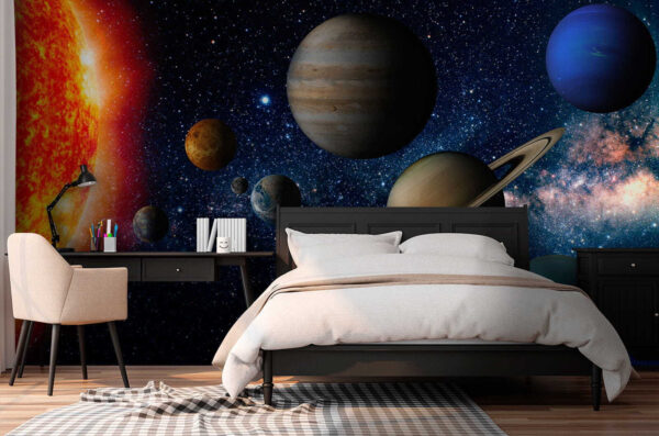 Planet im Weltraum mit Sternen Fototapeten Planet im Weltraum mit Sternen