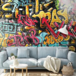 Fototapeten Gelbes und schwarzes Graffiti