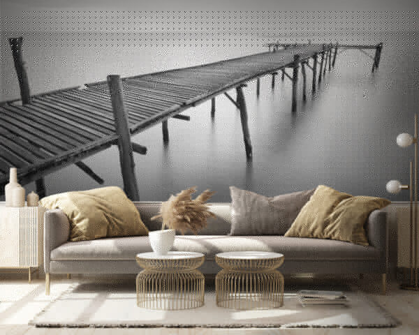 Lange Holzbrücke über das Wasser Fototapeten Lange Holzbrücke über das Wasser