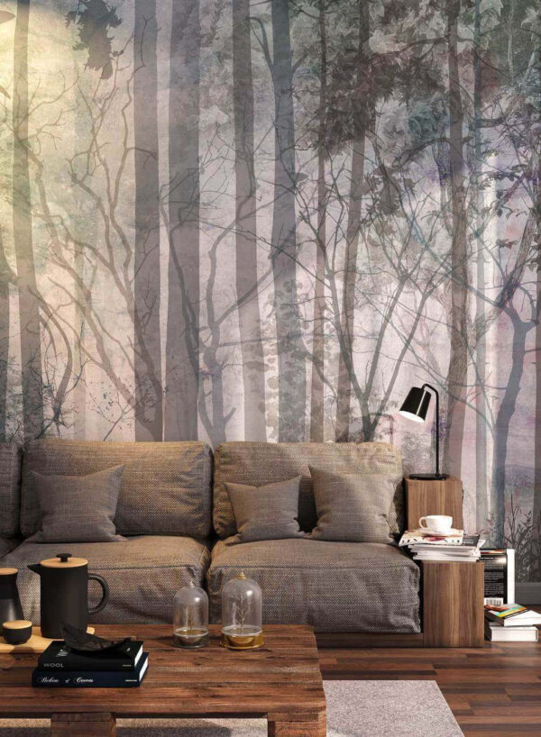 Nebliger Wald mit einem versteckten Reh Fototapeten Nebliger Wald mit einem versteckten Reh