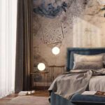 Fototapeten Blaues florales Muster mit Vintage-Fliesen.