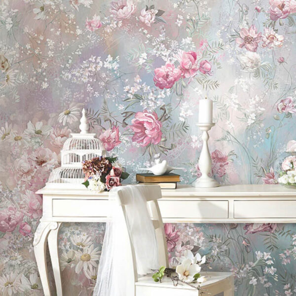 Fototapeten Gemälde mit Blumen an einer Wand