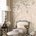 Fototapeten Tapete mit Vögeln auf Bäumen und Blumen