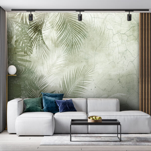 Fototapeten Tropische Blätter auf strukturiertem Hintergrund