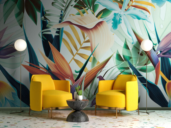Bunte abstrakte Blätter und Blumen Fototapeten Bunte abstrakte Blätter und Blumen