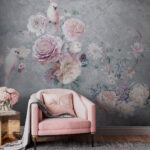 Fototapeten Vögel inmitten von pastellfarbenen Blüten