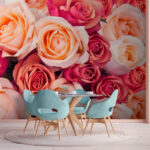 Fototapeten Gruppe von rosa und weißen Rosen