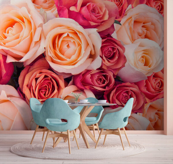 Gruppe von rosa und weißen Rosen Fototapeten Gruppe von rosa und weißen Rosen