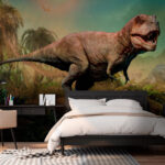 Fototapeten Dinosaurier mit Hörnern und einem langen Hals