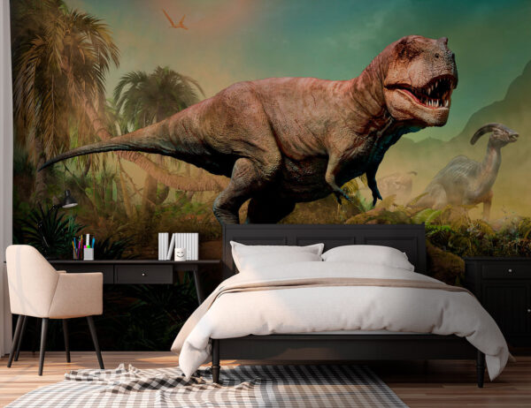 Dinosaurier mit Hörnern und einem langen Hals Fototapeten Dinosaurier mit Hörnern und einem langen Hals