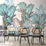 Fototapeten Kunstvolle botanische Illustration in Pastelltönen