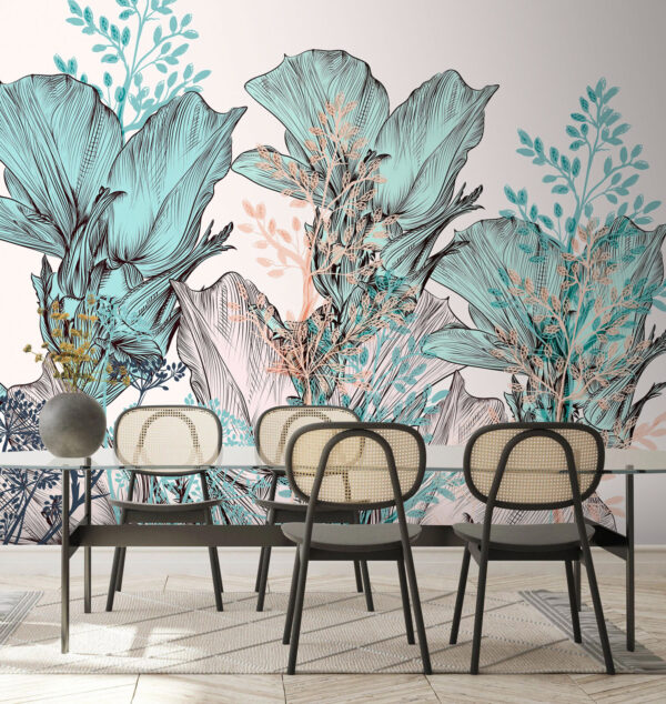Kunstvolle botanische Illustration in Pastelltönen Fototapeten Kunstvolle botanische Illustration in Pastelltönen