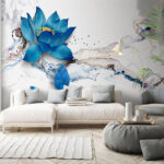 Fototapeten Blaue Blume mit gelber Mitte