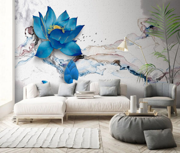 Blaue Blume mit gelber Mitte Fototapeten Blaue Blume mit gelber Mitte