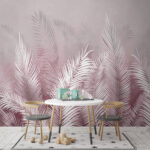 Fototapeten Elegantes pastellfarbenes Palmenblattmuster