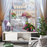 Fototapeten Gelassener Pariser Balkon mit Blumen