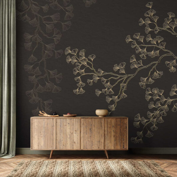 Elegante Ginkgoblätter auf dunklem Hintergrund Fototapeten Elegante Ginkgoblätter auf dunklem Hintergrund