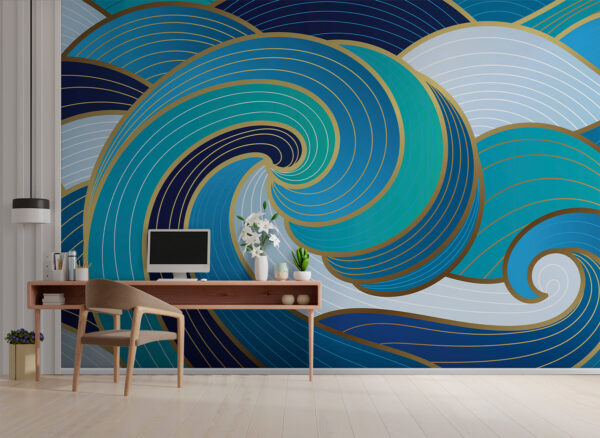 Blaue und weiße gewirbelte Wellen Fototapeten Blaue und weiße gewirbelte Wellen
