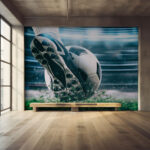 Fototapeten Der Fußballschuh trifft den Ball.