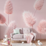 Fototapeten Weiches, flauschiges rosa Pampasgras.