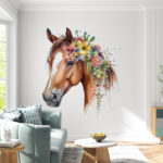 Fototapeten Das Pferd ist mit bunten Blumen geschmückt